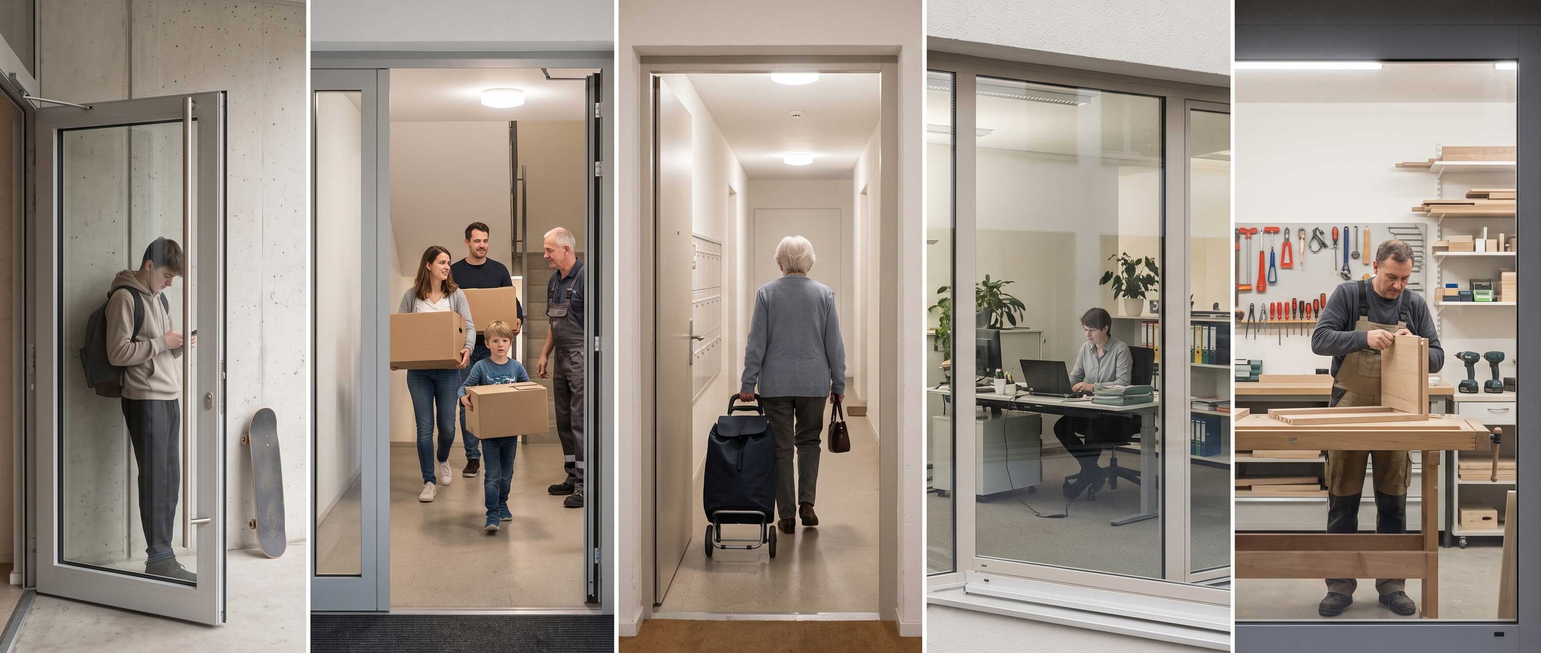 Warme Abendstimmung an einem Mehrfamilienhaus — Zuhause ankommen