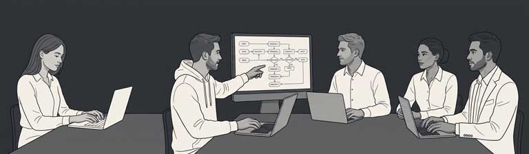 Illustration des Entwicklungsteams bei der Arbeit